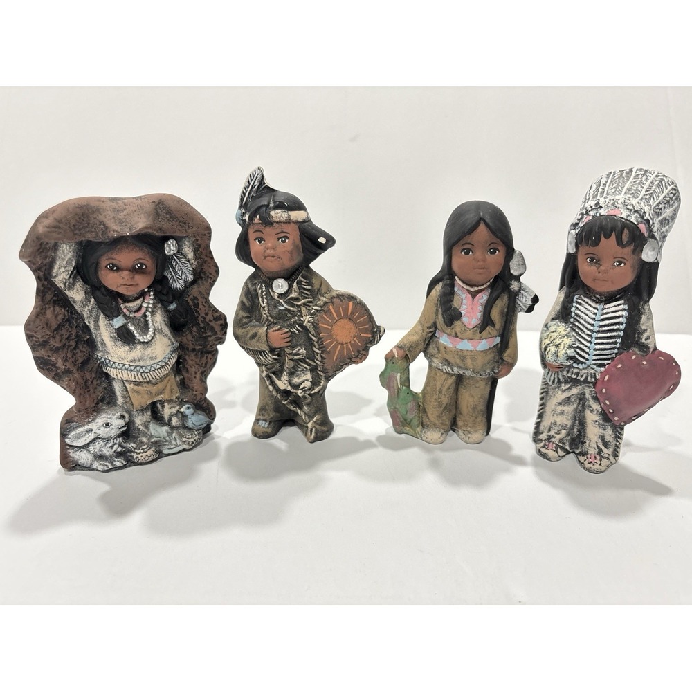 Native American Nativity Children Figures Set Of Four Resin Decor 4" Tall